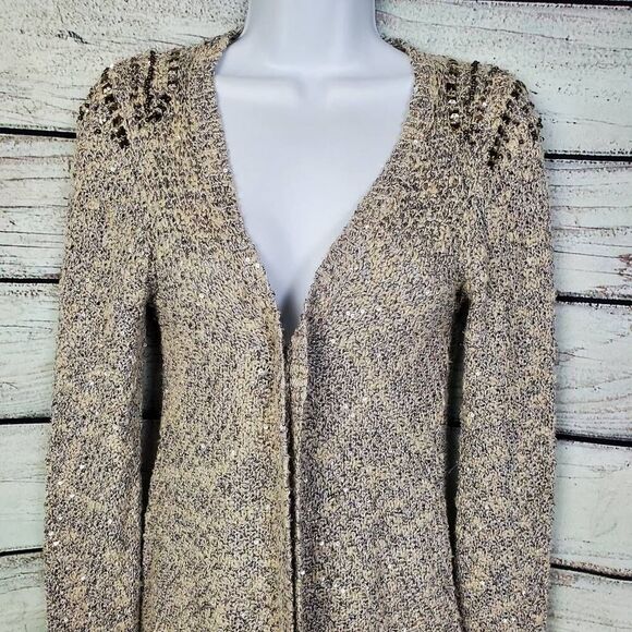 Studio Y Women’s Metallic Knit Cardigan Sweater Sequin Beaded Shoulder XS - Picture 2 of 9